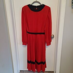 Leslie Pomer Vintage Long Maxi Dress Pleated Skirt Long Sleeve Made in USA